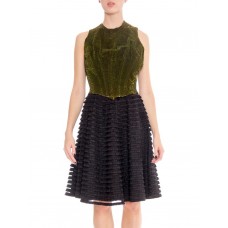 MORPHEW ATELIER Black & Green Silk Cotton Velvet Dress With Ruffled Tulle Skirt