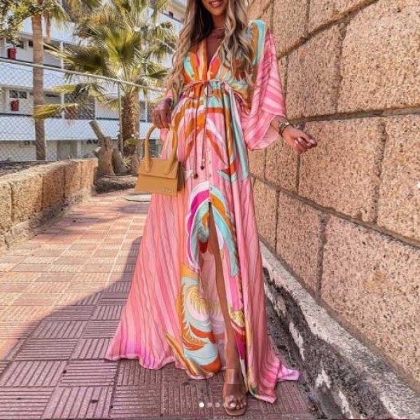 Women's pink printed dress HE1306-01-02 Women's pink printed dress HE1306-01-02