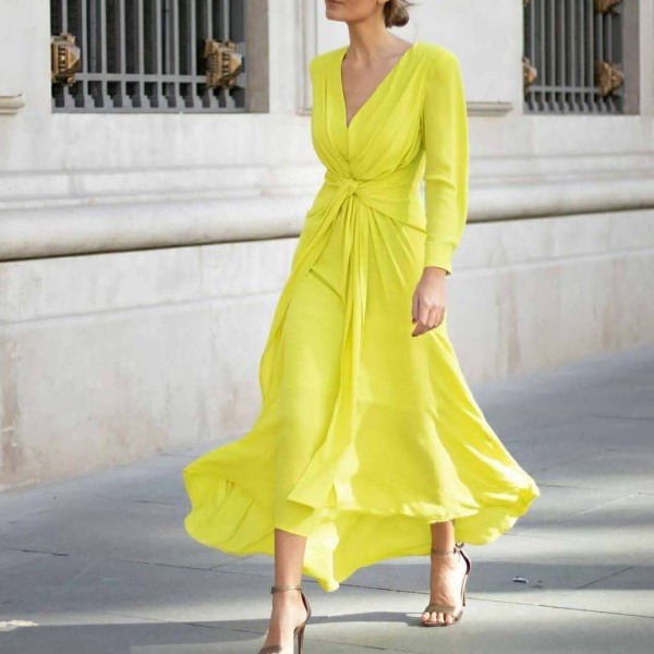 Elegant, sexy, fashionable V-neck twisted slim fit elastic dress HF2318-04-04 Elegant, sexy, fashionable V-neck twisted slim fit elastic dress HF2318-04-04