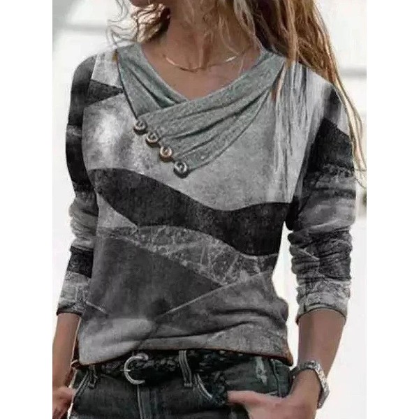 Printed Cross V-Neck Long Sleeve Sweatshirt HF2507-01-01 Printed Cross V-Neck Long Sleeve Sweatshirt HF2507-01-01