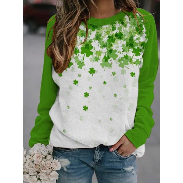 Women's shirt, long sleeved round neck T-shirt, lucky HF2512-04-01 Women's shirt, long sleeved round neck T-shirt, lucky HF2512-04-01