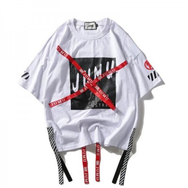 Long woven warning line graffiti printed T-shirt HF3101-02-03
