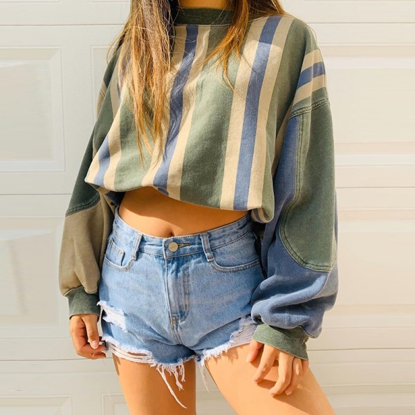 Striped retro splicing for leisure HF3115-03-03 Striped retro splicing for leisure HF3115-03-03